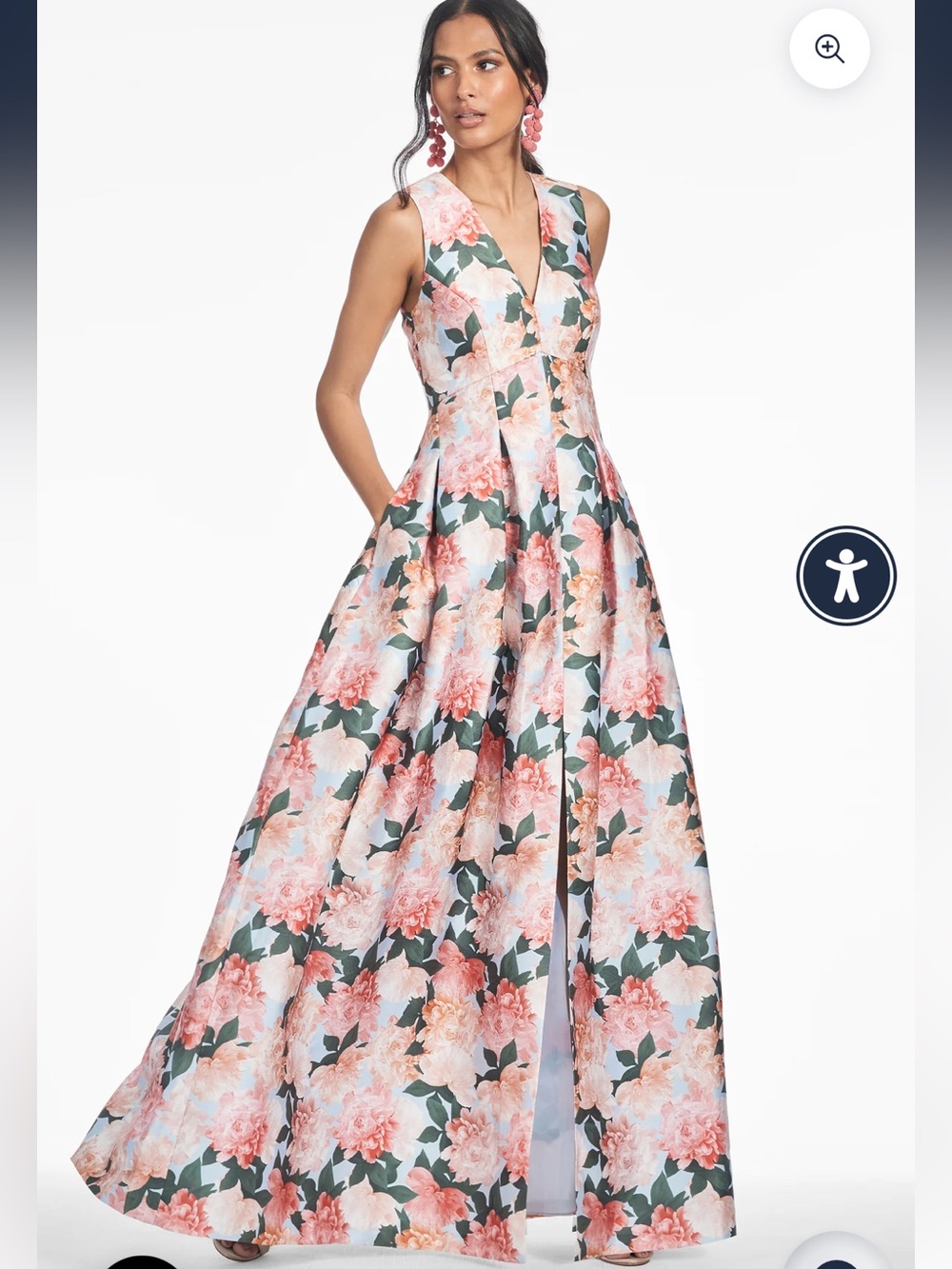 Sachin And Babi Brooke Gown Peach Peonies Sz 10 NWT Floral Evening Maxi Dress